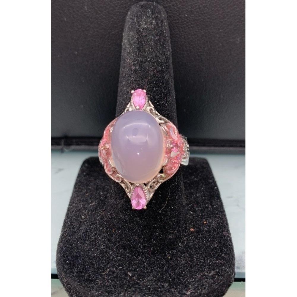 Karis Beautiful Stainless Steel Rose Quartz Cabochon Statement Ring - Sz. 6